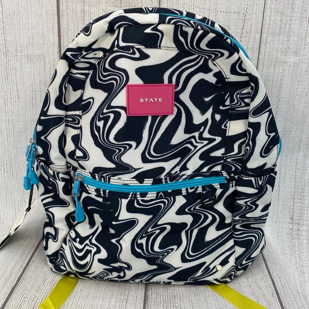 STATE Kane Kids Backpack Large Black White Marbled Wave Colorful Double Pocket